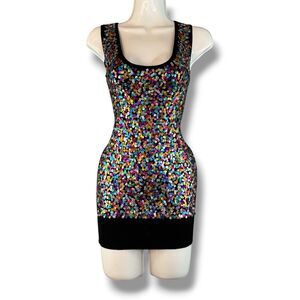 Vintage Windsor Multicolor/Black Sequins Knit Tank Dress Size XS Clubbing Dress
